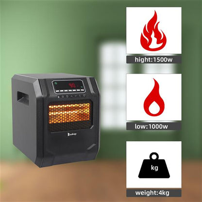 HT1188N 1500W Quartz Tube Heater Digital Style 4 Quartz Tubes Black (Change to Metal Fan)