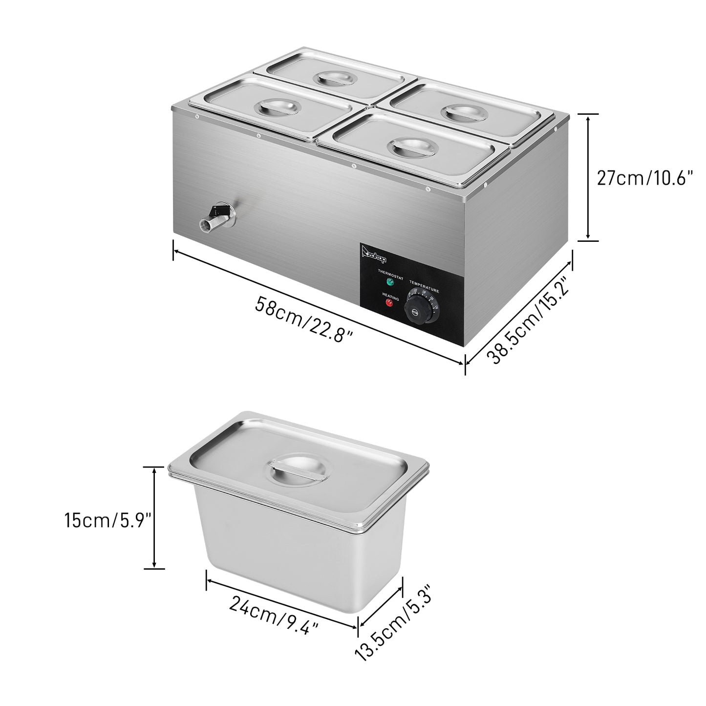 ZOKOP 110V 600W 5L*4 Stainless Steel Four Plates Heating Food Warming Soup Pool Silver