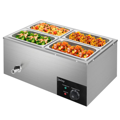 ZOKOP 110V 600W 5L*4 Stainless Steel Four Plates Heating Food Warming Soup Pool Silver