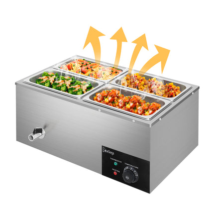 ZOKOP 110V 600W 5L*4 Stainless Steel Four Plates Heating Food Warming Soup Pool Silver