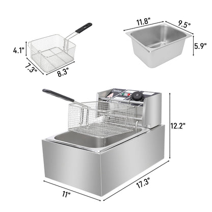 【Old Code：50481093】EH81 2500W MAX 110V 6.3QT/6L Stainless Steel Single Cylinder Electric Fryer US Plug