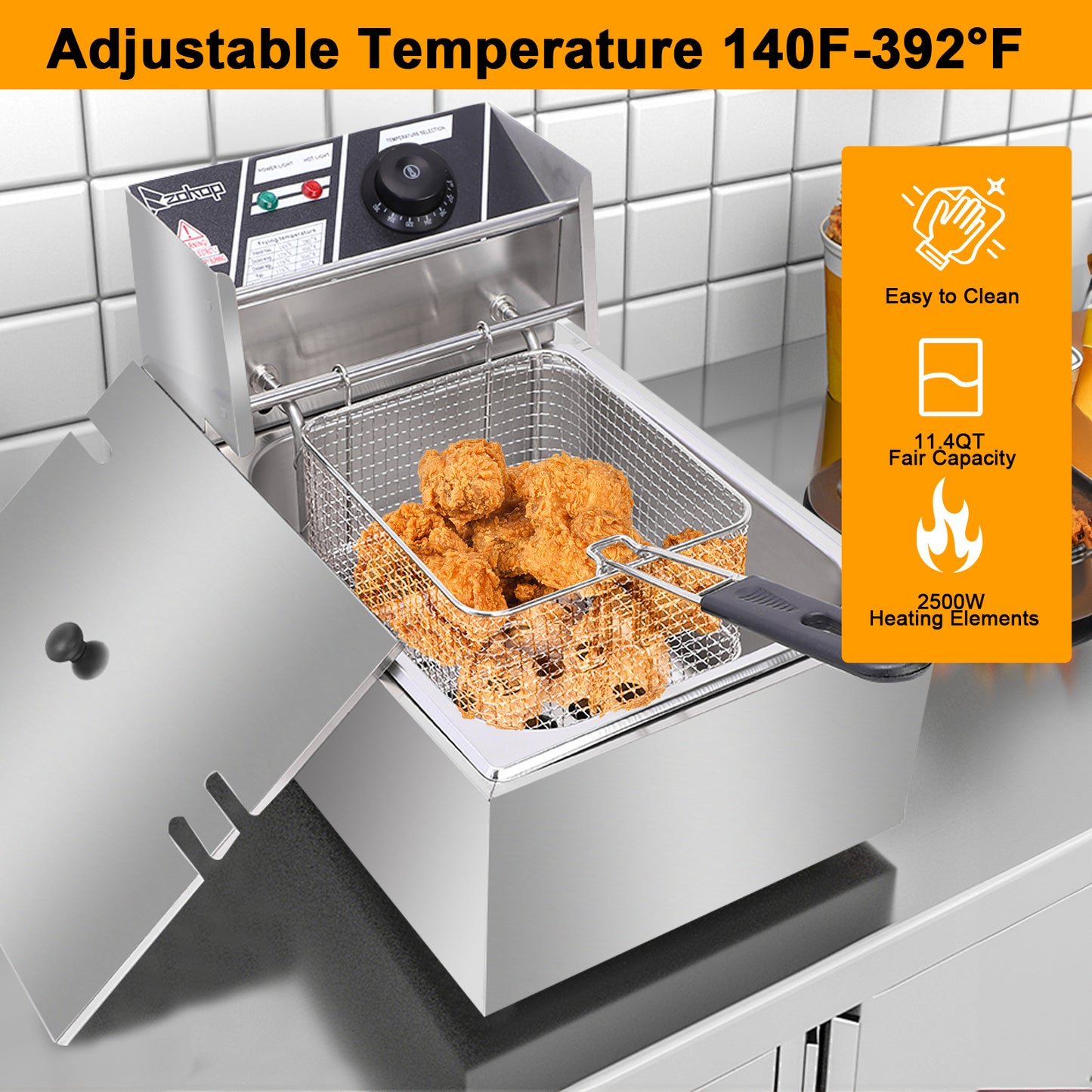 【Old Code：50481093】EH81 2500W MAX 110V 6.3QT/6L Stainless Steel Single Cylinder Electric Fryer US Plug