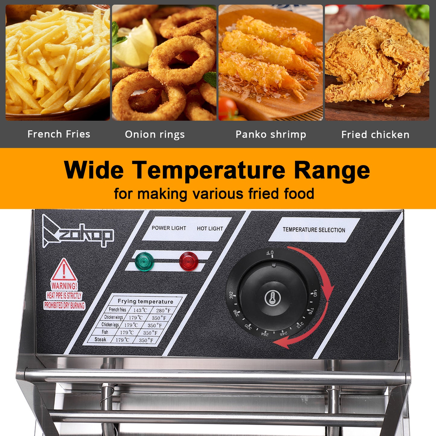 【Old Code：50481093】EH81 2500W MAX 110V 6.3QT/6L Stainless Steel Single Cylinder Electric Fryer US Plug